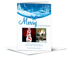 Merry Christmas Ribbon Wrapped Village Cards with multiple photo 5.50